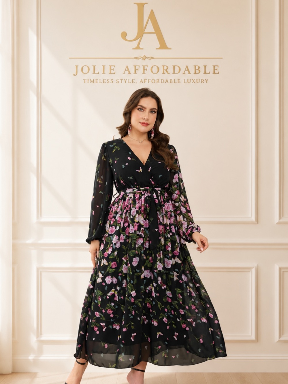 Black Floral Wrap Maxi Dress